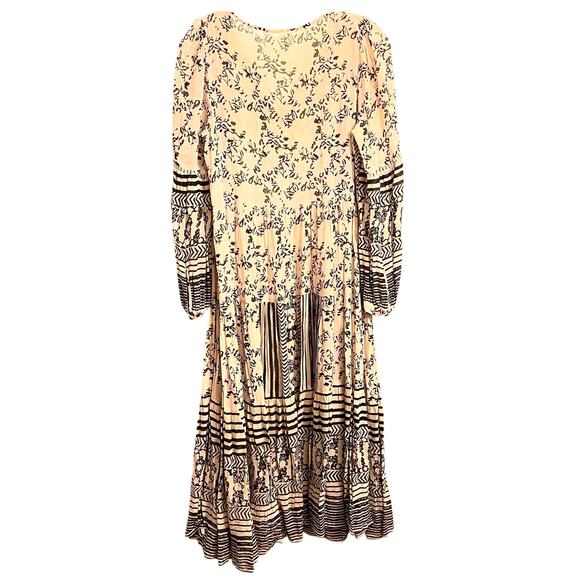Anthropologie Talulah Tiered Boho Midi Tasseled Dress Black Cream S - Picture 2 of 10